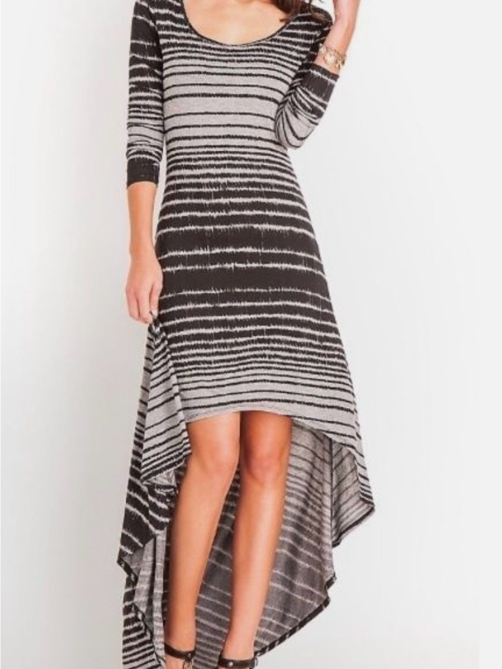 Guess Black and Gray Striped High-Low Knit Dress